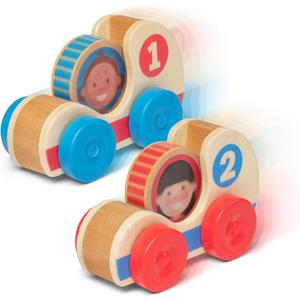 Melissa & Doug GO Tots Wooden Race Cars (2 Cars, 2 Disks) Stacking Toys For Infants, Hand Push Vehicles, Wooden Car Toys For Toddlers Ages 1+ - FSC-Certified