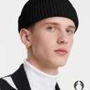 FURTALK Fisherman Beanie for Men Women Sytlish Short Cuff Knittet Watch Cap Winter Hats (One Size, Black)
