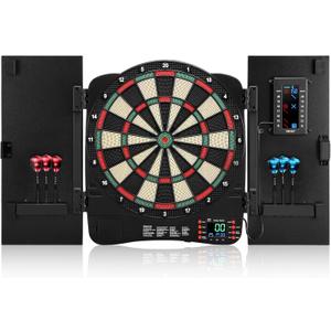 Electronic Dartboard Cabinet, Digital Soft Tip Dartboards with LED Scoreboard, Dart Board Set with 40 Games 420 Variants, 6 Darts, 100 Tips