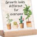 Inspirational Office Desk Decor Sign Gifts For Women Social Worker Motivational Quotes Desk Decor Growth Looks Different For Everyone Signs Cute Plant Office Decorations For Work Table Decor Sign, 4.3"x4.3"
