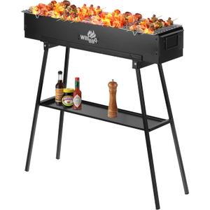 Charcoal Grills Commercial Quality Portable Multiple Size Hibachi BBQ Lamb Skewer Folded Camping Barbecue Grill for Backyard Party Picnic Travel Outdoor Cooking Use(31.6x7.1x5.1 inch), Black