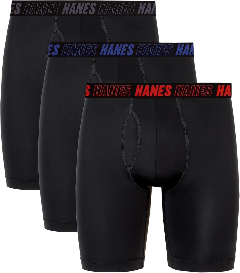 Hanes Men's Moves Performance Boxer Brief, Total Support Pouch, Regular, Trunk, and Long Leg, 3-Pack L
