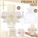 Conelist 12 Set Baptism Candle Cirios Pascual Catolico Catholic First Communion Candles with Bows and Crosses Church Prayer Gifts for First Communion Baby Christening Party Favor, 4.53 x 1.57 Inch