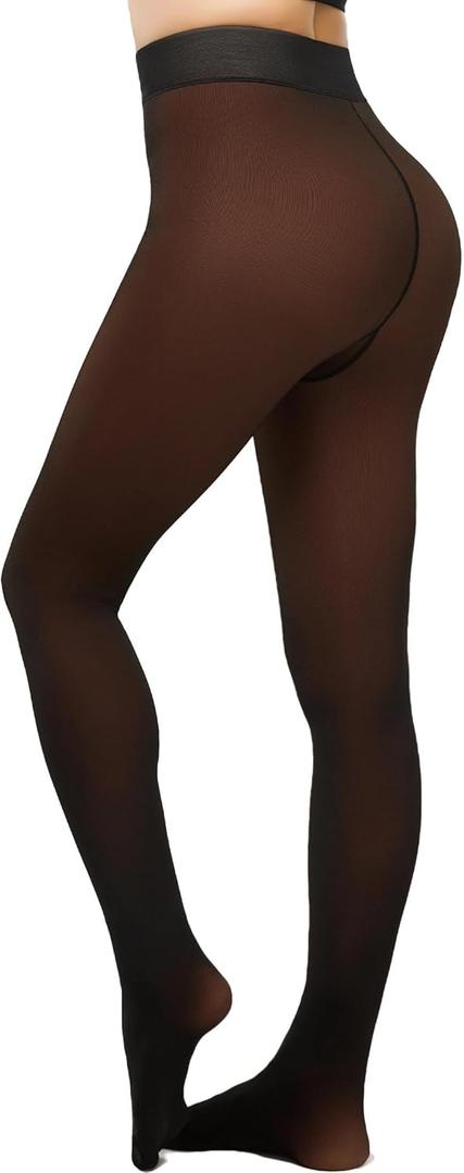 KBVOT Fleece Lined Tights Women Sheer Warm Pantyhose Leggings Fake Translucent Thermal Winter Thick Tights for Dresses (Medium)