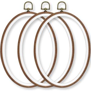 Celley Embroidery Hoops, Oval Imitated Wood Design, 3 Pcs (9.1 X 6.9 Inches)