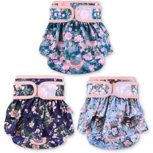 NOYAL Washable Dog Diapers Female Reusable High Absorbency Leak-Proof Rose Pattern Doggie Diapers 3 Pack (X-Small 7-10.2'')