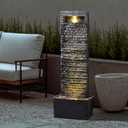 38.6" Tall Outdoor Water Fountain with LED Lights, Modern Floor-Standing Waterfall Fountain, Indoor Outdoor Resin Water Feature for Patio Porch Backyard Garden Home Decor
