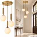 KCO 3-Light Milk Glass Globe Cluster Pendant Lighting Brass Gold Chandelier