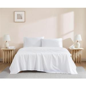 Linen Closet Organic 100% Cotton Twin XL Bed Sheet 3 Pcs Set Arctic White Crisp Percale, Deep Pocket up to 16  Lightweight, Breathable & Naturally Cooling  Ideal for College Dorm, Soft & Comfy