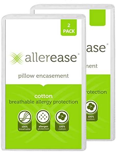 AllerEase 100% Breathable Cotton Pillow Protector for Sleeping, Queen 30" x 20" - 1 Pack of 2,White
