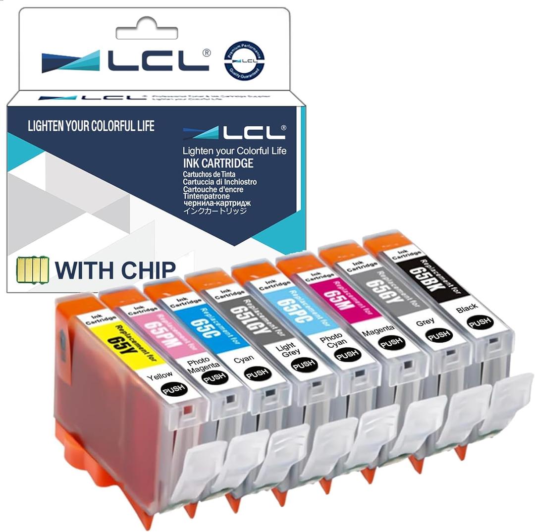 LCL CLI-65 4215C007 Ink Cartridge Four Color,High Yield CLI 65 Ink Cartridge Replacement for Canon Pixma Pro 200 8-Color with Chip Version(BK/C/M/Y)