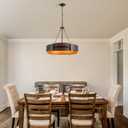 Modern Farmhouse Chandelier 26" Industrial Drum Pendant Lighting Fixture 5-Light Black Walnut Grain Finish for Dining Room Kitchen Island Office Living Room