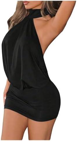 SOLY HUX Women's Halter Mini Dress Y2k Backless Bodycon Club Night Cocktail Dresses XS