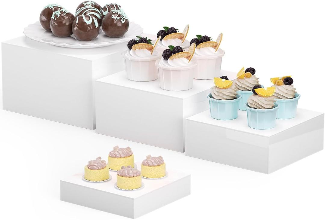 Acrylic Display Risers, 5-Sided Acrylic Riser with Hollow Bottoms,Perfect for Weddings,Cupcake Candy Food,Parties,Brunch,Buffet