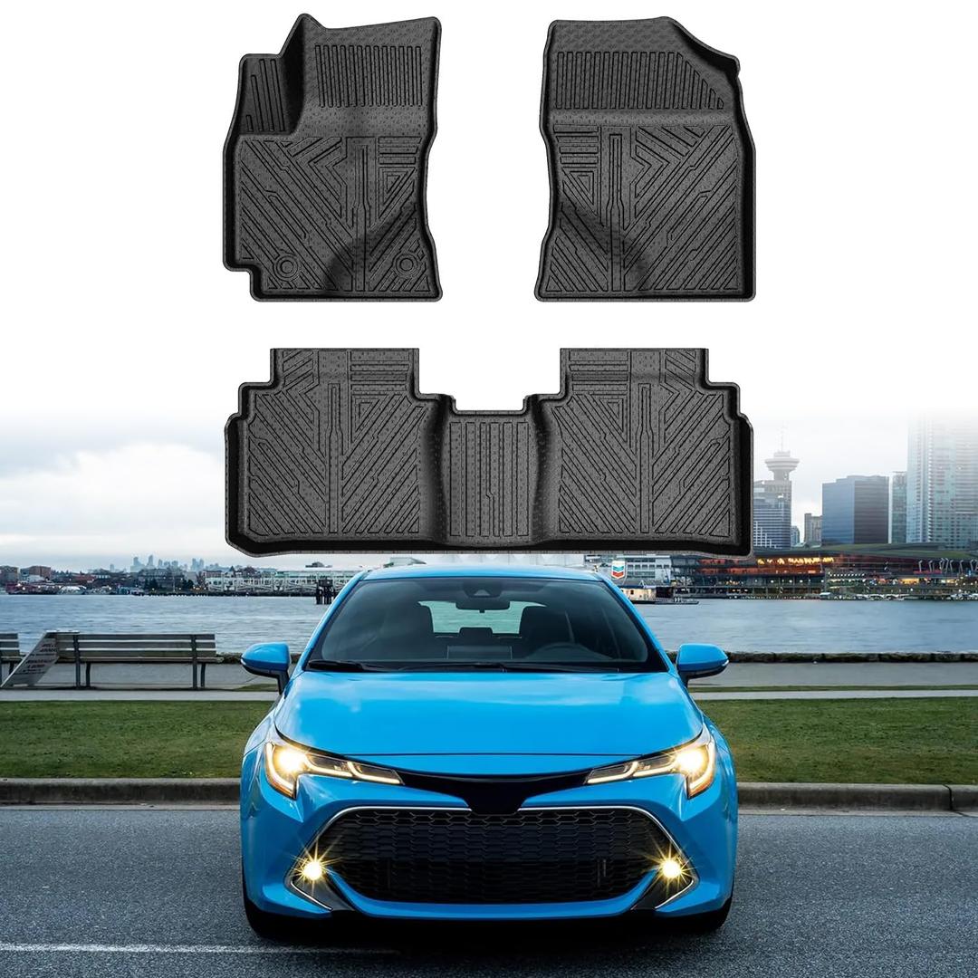 Mixsuper Corolla Floor mats-Floor mat for Toyota Corolla 2014-2019(NO FIT Corolla im & Hatchback),All Weather TPE Rubber Floor Liners Protection for Corolla Accessories,2 Row Anti-Slip Car Mats, Black