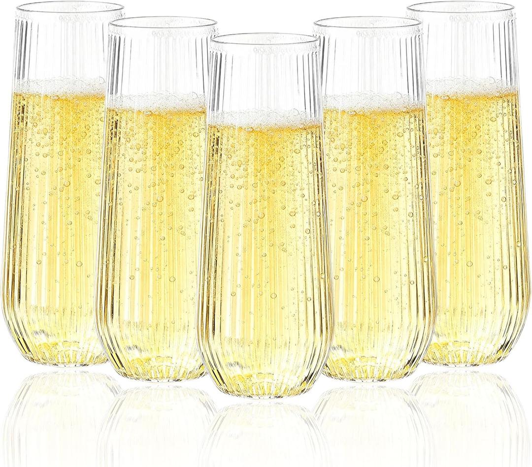 Goodluck 24pack Clear Disposable Champagne Flutes9oz Stemless Champagne Flutes,Stemless Disposable Clear Plastic Toasting Glasses for Weddings, Birthday Parties, Family Gatherings, Bars etc