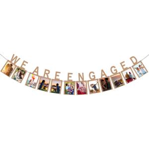Engagement Banner, Engaged Party Decorations with Rope and Plastic Pin, Photo Banner for Engagement, Wedding, Valentines Day Party (Kraft Paper)