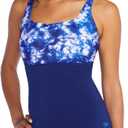 Speedo Women's Endurance+ Color Top One Piece Swimsuit (12, Seaswept Tie Dye)