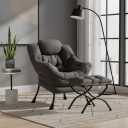 Lazy Chair with Ottoman, Modern Accent Chair Contemporary Sofa Chair with Armrests, Reading Chair and Folding Footstool Set for Living Room, Bedroom, Office, Dark Grey