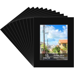 15 Pack 20x16 Black Picture Mats, Frame Mattes for 11x14 Pictures Display Photo Frame Mat Core Bevel Cut Mat Board Show Kit for Photos, Prints, Artworks