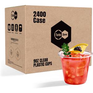 Turbo Bee 2400 Pack 9 OZ Clear Plastic Cups Bulk, 9 Ounce Disposable Water Cold Drinking Cups Tumblers For Party, Thanksgiving, Halloween, Christmas, and Events (2400pack-9oz)