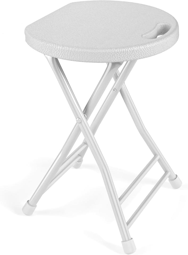 Folding Stool, 18 Inch Foldable Stool with Handle & Steel Frame, Folding Bar Stools, 500lbs Sturdy Foldable Lightweight Metal Chair for Camping, Indoor and Outdoor, White, 18-inch Pack of 1