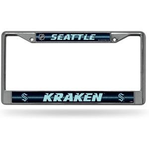 Rico Industries NHL Hockey Seattle Kraken Classic 12" x 6" Silver Bling Chrome Car/Truck/SUV Auto Accessory