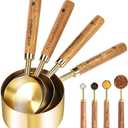 8 Pcs Golden Stainless Steel Measuring Cups and Spoons Set,Wooden Handle Baking Tools with US Measurements,Measuring Cups for Cooking, Baking, Dry & Liquid-Kitchen Baking Supplies