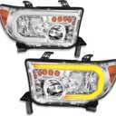 KUIPERAUTO Pair LED Headlights Assembly Compatible for Toyota Tundra 2007-2013 Clear Lens/Chrome Housing/Amber Dynamic Turn Lights with LED DRL Front Lamps Driver and Passenger Side#TO2502171