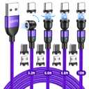 Magnetic Charging Cable 4 Pack (3.3ft/6.6ft/6.6ft/10ft), 540 Degree Rotating Magnet Phone Charger Cable, 3 in 1 Nylon Magnetic USB Cable for Micro,Type C and iProduct Device