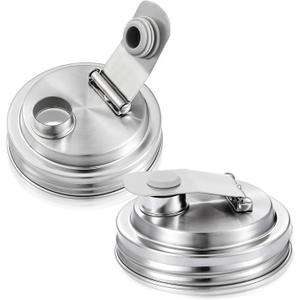 Baderke 2 Pcs Stainless Steel Mason Jar Pour Spout Lid for Wide Mouth Mason Jars, Rust Proof Leak Proof Seal Cover fit Home Tea, Milk, Juice Drinks Airtight Turns your Container into Pitcher (3.54 Inch)