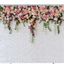 7X5FT White Brick with Flowers Backdrop Occasions Mother's Day Wedding Bridal Shower Birthday Party Banner Background Supplies DH-357