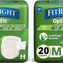 FitRight OptiFit Extra+ Adult Diapers with Leak Stop Guards, Disposable Incontinence Briefs with Tabs, Moderate Absorbency, Medium, 32"-42", 20 Count (Pack of 2)