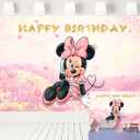 Pink Cartoon Mouse Backdrop and Tablecloth for Girls' Birthday Party Decorations - Baby Shower Mouse Birthday Photography Background Banner with Table Cover for Girls' Party Supplies (7x4ft)