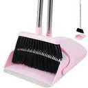 BSKLIN Broom and Dustpan Set House Brooms for Sweeping Indoor Collapsible Broom and Dust Pan Combo for Home Office Kitchen Lobby Floor Pet Hair (Pink)