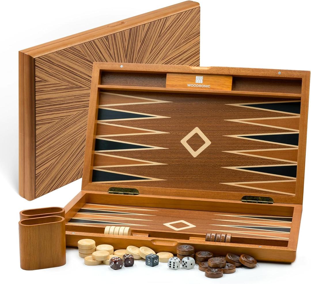 Wooden Backgammon Set for Adults – 19 Inch Classic Board Game Case - Premium Folding Backgammon Set with Wooden Playing Pieces, Dices - Large Wood Inlaid Travel Backgammon Game Set for 2 Players