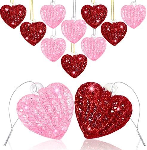 Bskifnn 12PCS Heart Ornaments for Valentine Crystal Glass Heart Shape Hanging Ornaments for Christmas Valentine's Anniversary Wedding Party Decoration