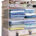 Protable Hanging Travel Shelf Bag, Expandable Packing Cube, Luggage Packing Organizer,X-Large Carry-On Closet with 4-Shelf & 2 Hooks, Suitcase Organizer Bag for Hotel, Bedroom, RV (Beige)