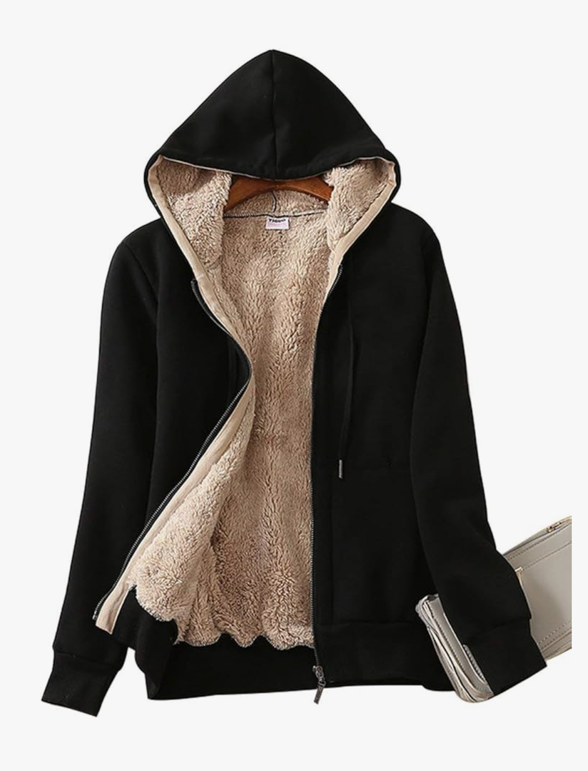 Yeokou Women's Casual Full Zip Up Sherpa Lined Hoodie Sweatshirt Jacket Coat, Size XL