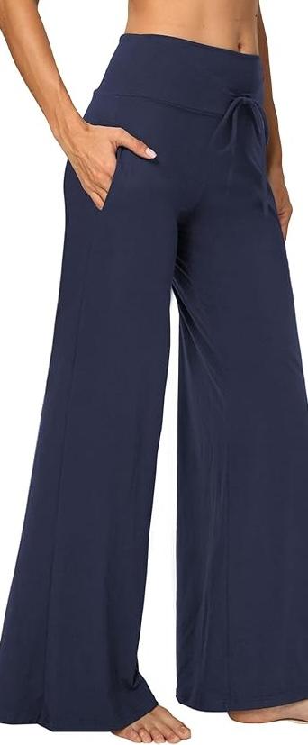 Showitty 1/3 Pack Wide Leg Yoga Pants for Women, Comfy Lounge Pajama Sweatpants Loose Causal Palazzo with Pockets (Medium,  Navy Blue)
