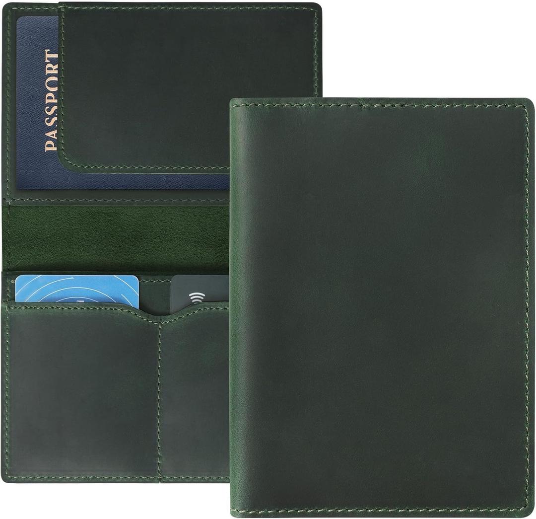 Jack&Chris Leather Passport Holder, Handmade Passport cover, Travel Wallet Cover Case for Men and Women, Leather Travel Documents Organizer Protector, JC107 (Green)