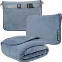 PAVILIA Travel Blanket Pillow, Soft Airplane Blanket 2-IN-1 Combo Set, Plane Blanket Compact Packable, Flight Essentials Car Pillow, Travelers Gift Accessories Luggage Backpack Strap, 60x43 Slate Blue