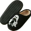 Cute Slippers for Women Halloween Fun Cute Holiday House Shoes Fluffy Warm Slipper Gifts for Adults (Black)