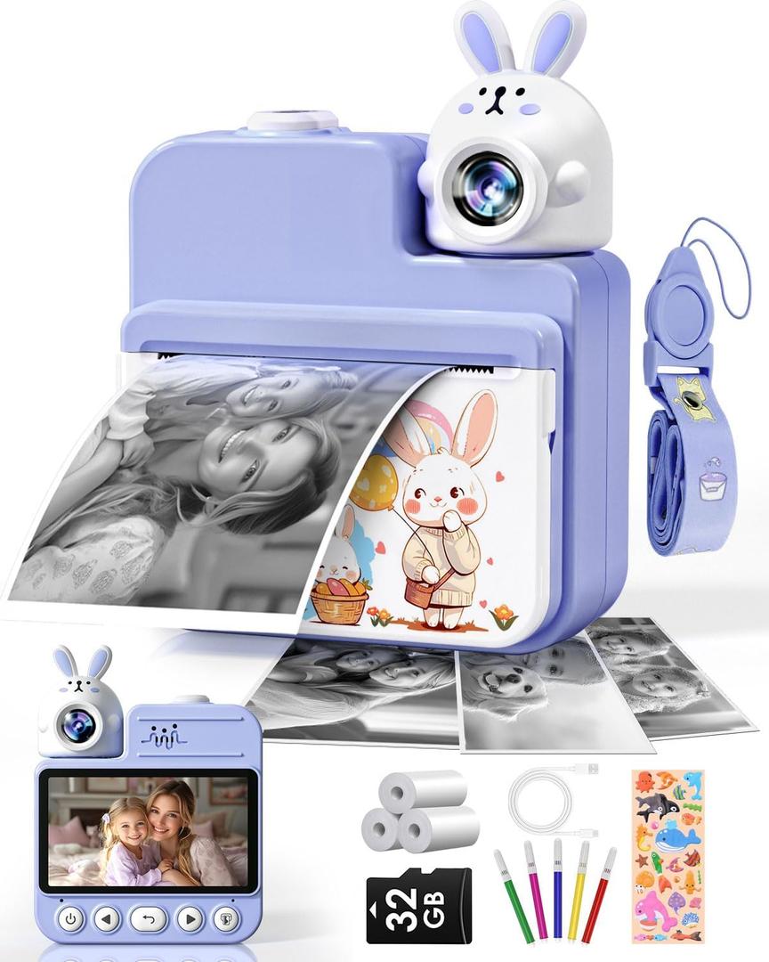 Kids Camera Instant Print Toys, Christmas Birthday Gifts for Girls Boys, 3.0 Autofocus Kids Digital Camera Toddler Camera for 3 4 5 6 7 8 9 10 11 12 Year Old Girl Boy with 32GB TF Card (Purple)
