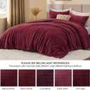 ChiXpace Flannel Fleece Comforter King Set - Furry Burgundy Leaves Pattern Faux Fur Bed Set, Winter Ultra Soft Fuzzy Comfort Set, Velvet Bedding Set for Bed with 2 Pillow Cases