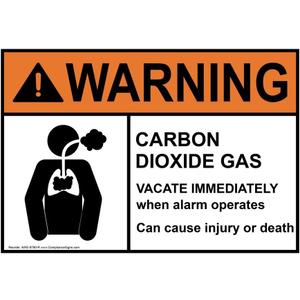 ComplianceSigns.com WARNING Carbon Dioxide Gas Vacate Immediately ANSI Label Decal, 10x7 inch Vinyl for Gases