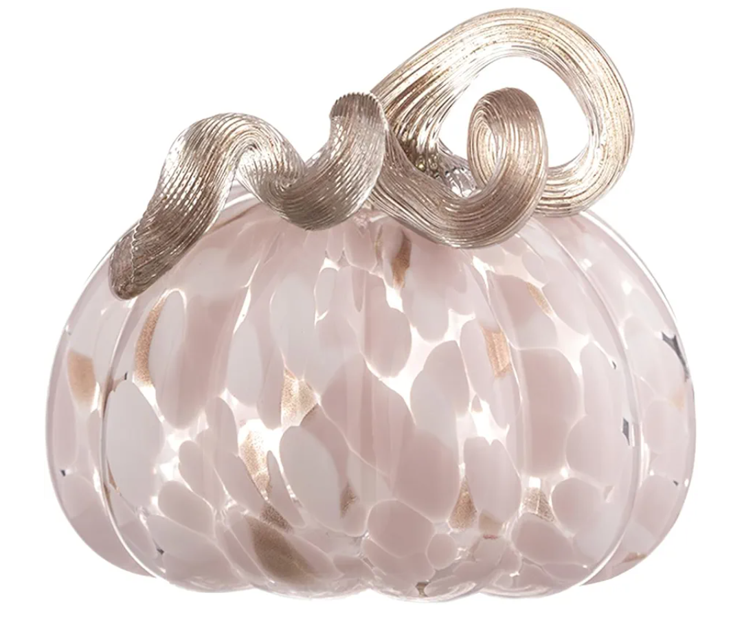 5.1" Hand-Blown Glass Pumpkin Halloween Decor Fall Home Figurines Collectible Harvest Thanksgiving Wedding & Autumn Mantel Decorations Paperweight Tabletop Ornaments(Pink