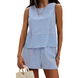 EXLURA Women's Summer 2 Piece Outfits Sleeveless Tank Top Matching Shorts Sets Cotton Striped Sweatsuits Vacation Beach 2025 (XX-Large, Blue) EXLURA Women's Summer 2 Piece Outfits Sleeveless Tank Top Matching Shorts Sets Cotton Striped Sweatsuits Vacation Beach 2025 (XX-Large, Blue)
