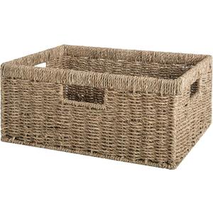 StorageWorks Large Wicker Baskets for Organizing, Seagrass Storage Basket with Built-in Handles for Pantry, Entryway, Living Room, 1 Pack (15"L x 11"W x 6 "H)