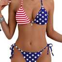 Tainehs Women's Sexy Halter Bikini Set Triangle Top String Swimwear Two Piece Swimsuits Cheeky Bathing Suit American Flag. Medium
